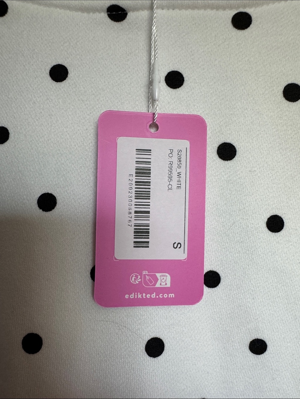Edikted White Polka Dot Hoodie with Pink Script Logo - Picture 4 of 5